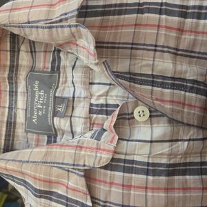Abercrombie & Fitch Red and Blue Casual Button Down Shirt